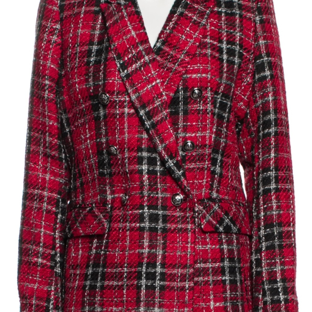 Rachel Zoe Red and Black Plaid Blazer with Notched Lapels - Picture 2 of 7